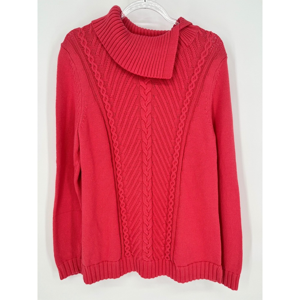 TALBOTS Sweater Womens M Pink Cable Knit Asymmetrical Cowl Neck Cotton Cozy NWT